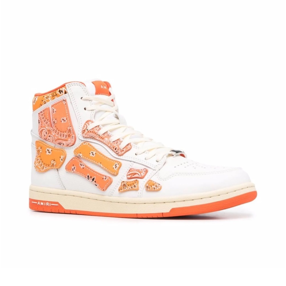 AMIRI White and Orange Paisley High-Top Sneakers Custom - Malik Beasley NBA